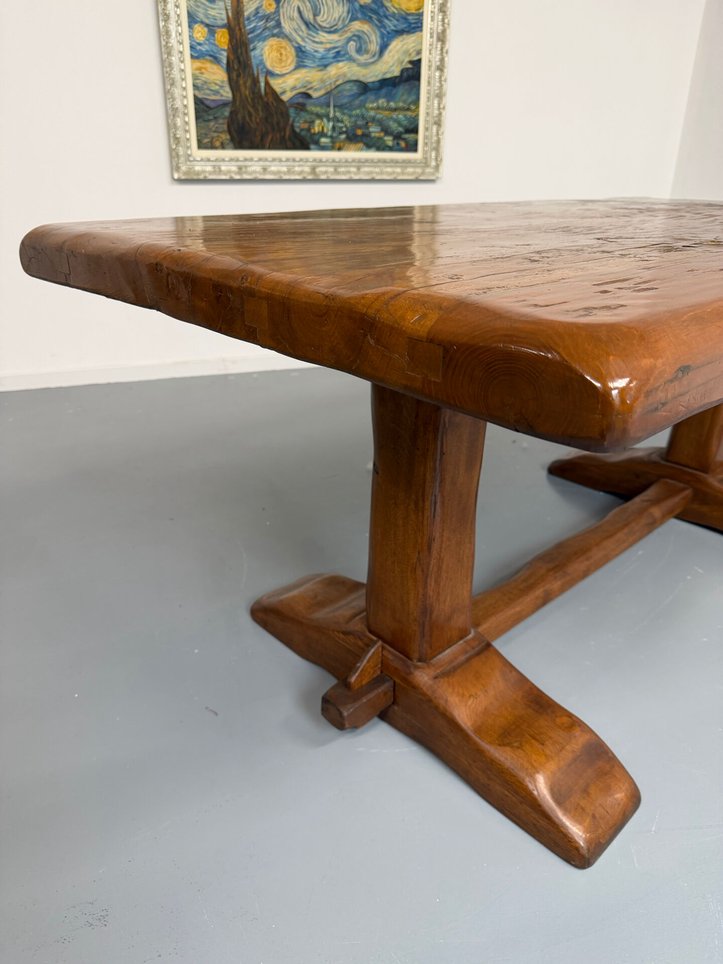 Monastery farmhouse table in thick solid oak, vintage 1960s.