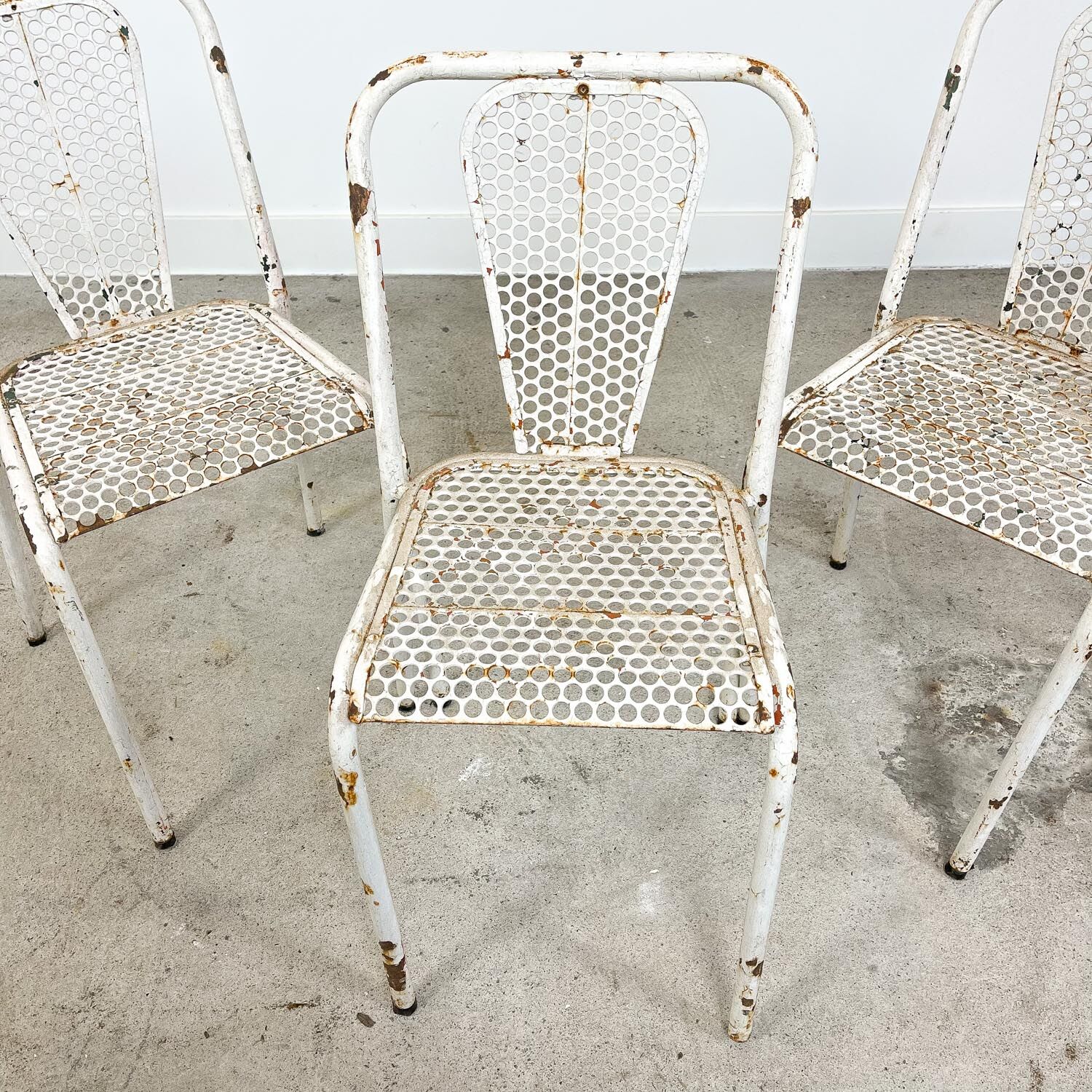 Set of three vintage industrial metal bistro chairs by Rene malaval