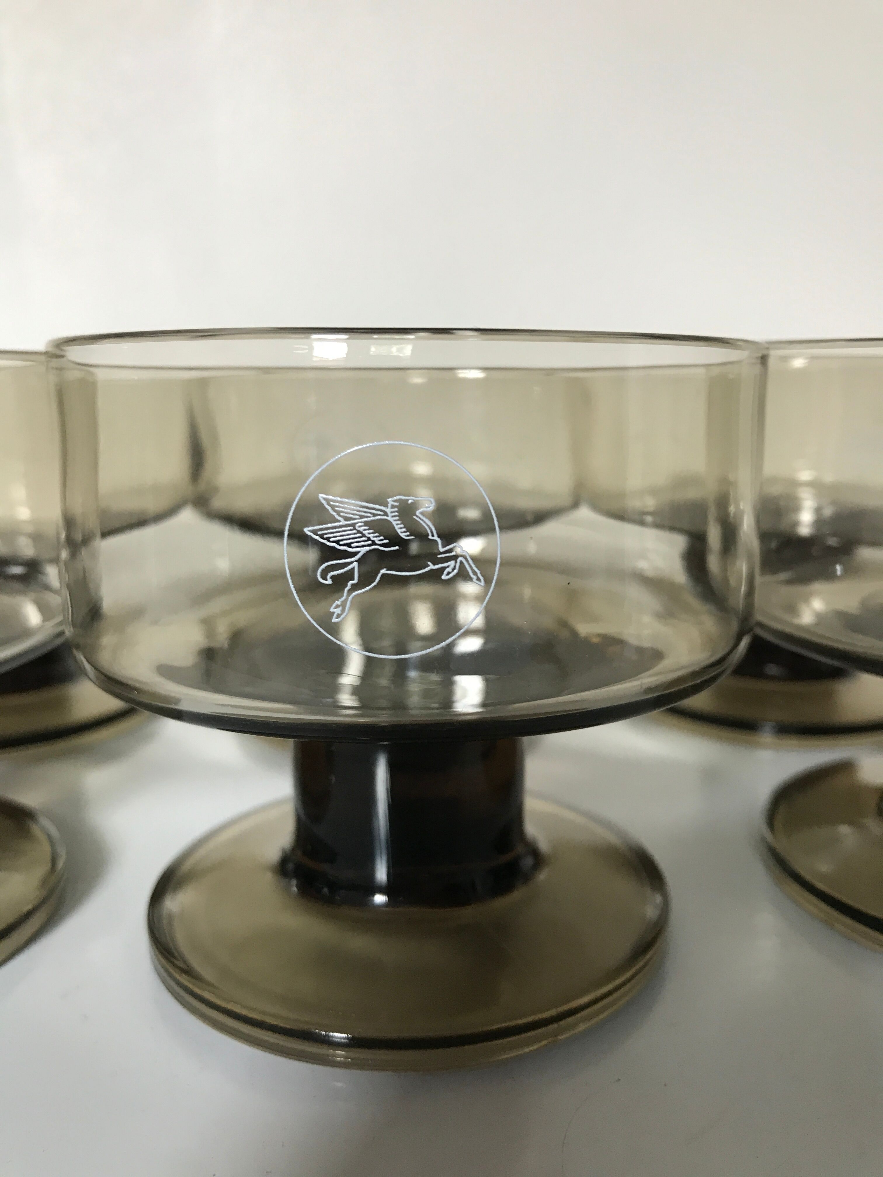 Lot of 8 Mobil cups in smoked glass