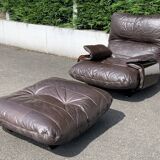 Pair of armchairs and ottoman leather Marsala by Michel Ducaroy for Ligne Roset 1970