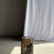 Black petrified wood side table with beige side H35 D24 - 3352