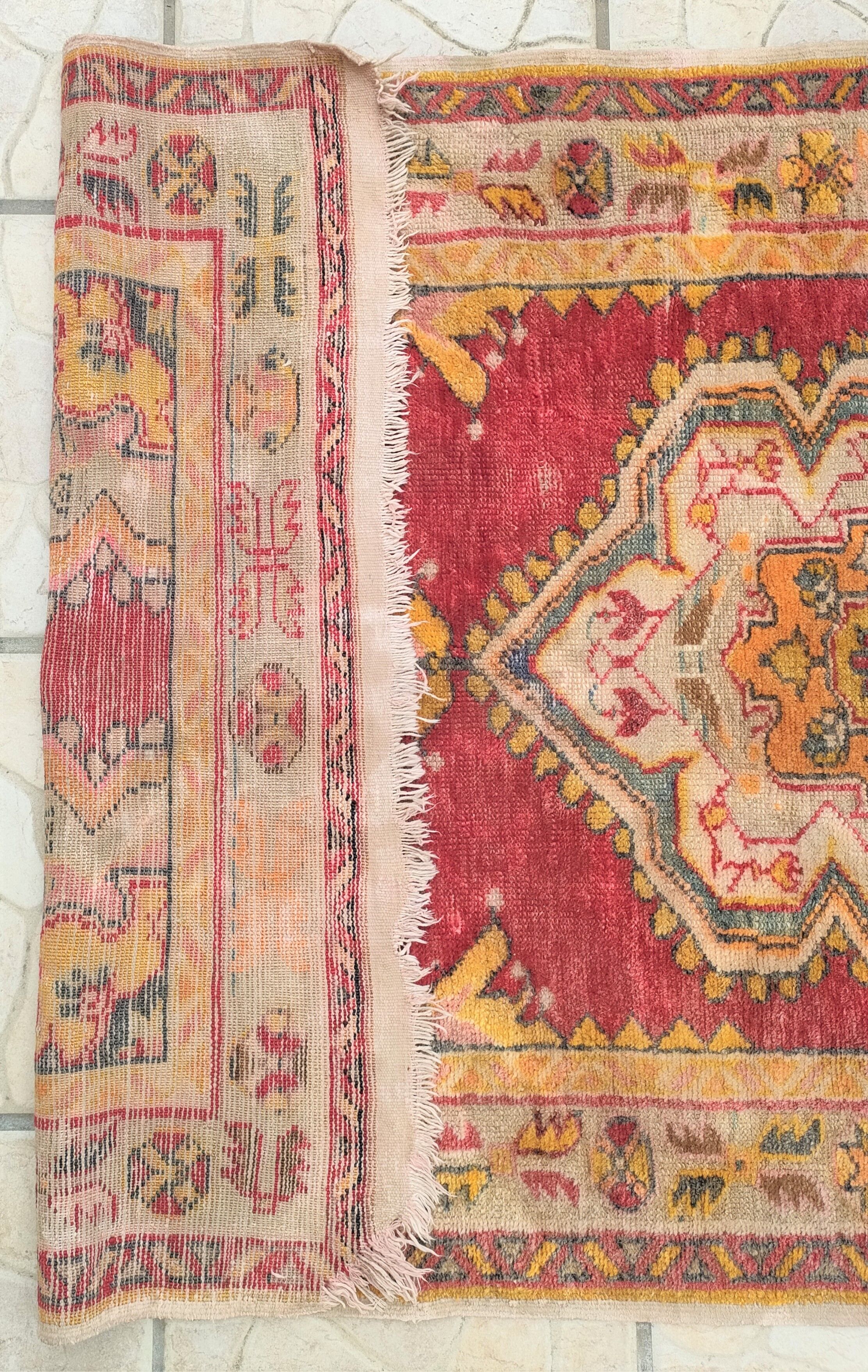 Tapis patiné orient laine fait mai 166 cm x 95 cm