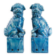 Pair of Foo dog bookends in turquoise glazed ceramic, Manises