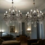 Large Macaroni Crystal Beaded Chandeliers Set of 2