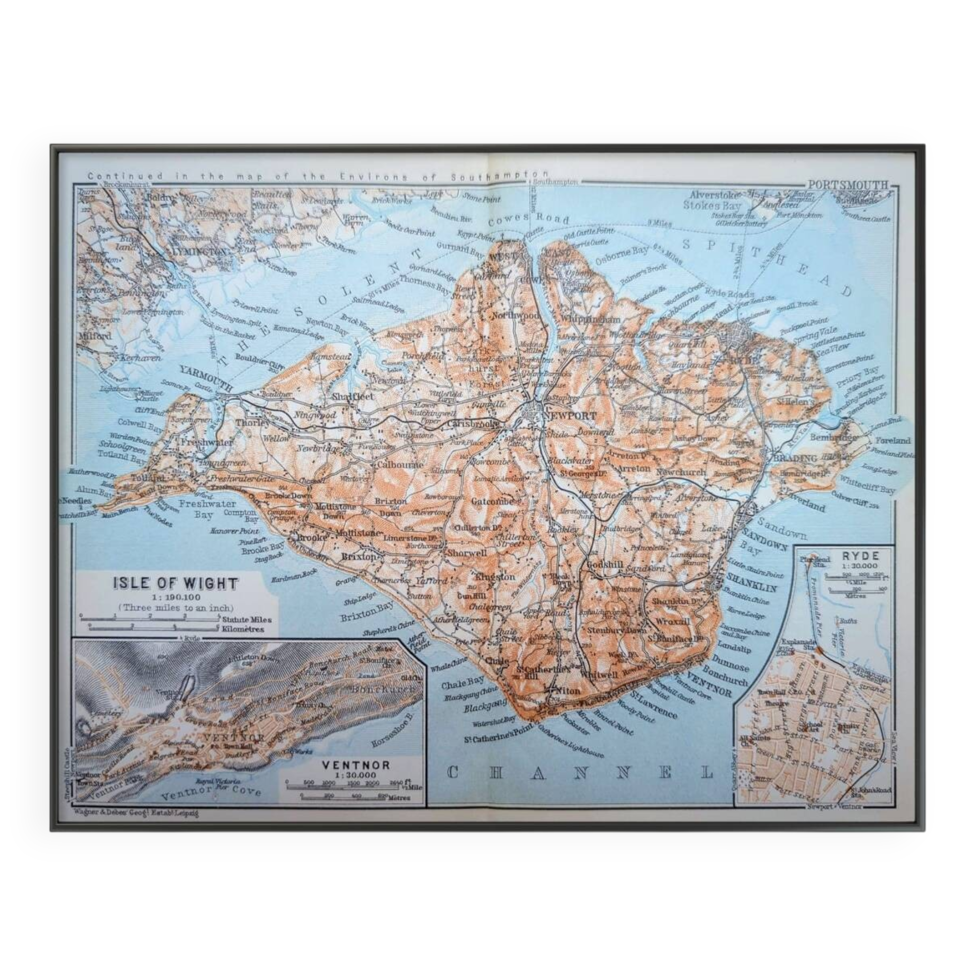 Île de Wight, Angleterre, plan original imprimé en 1913.