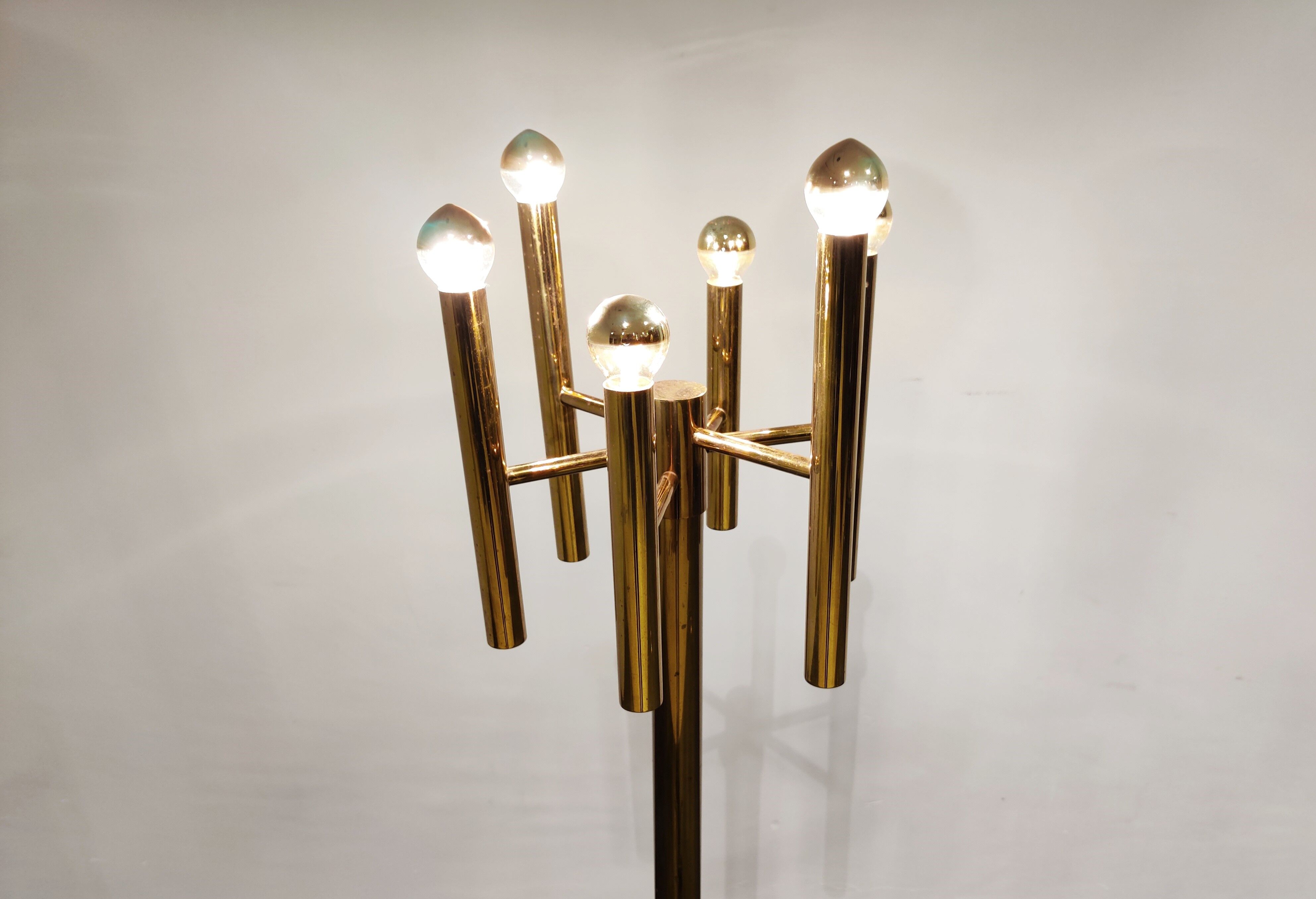 Pair of brass Sciolari floor lamps, 1970s