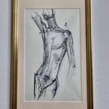 Étude de nu masculin au fusain, attribuée à Maurice de Bus, encadrement doré, 21 x 36 cm