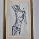 Charcoal study of a male nude, attributed to Maurice de Bus, gilded frame, 21 x 36 cm
