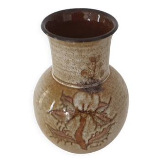 Vase en céramique motif floral signé Jean Paulet - vintage