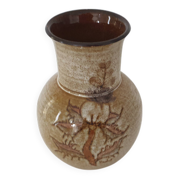 Vase en céramique motif floral signé Jean Paulet - vintage