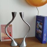 Duo of vintage design metal candlesticks