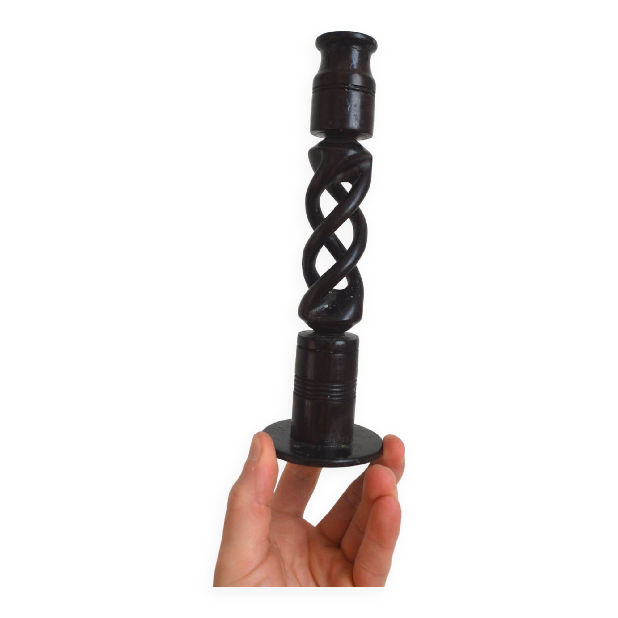 Twisted ebony candle holder