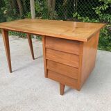 Bureau scandinave en bois 4 tiroirs et pieds fuseaux, 1940