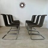 Lot de 8 chaises tubulaire design Tecta style bauhaus métal et cannage gris vintage année 80