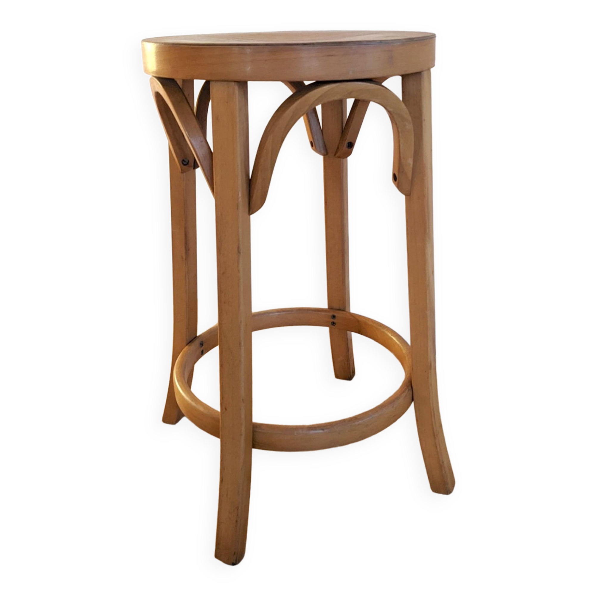Vintage baumann stool in curved wood - 1960s design
