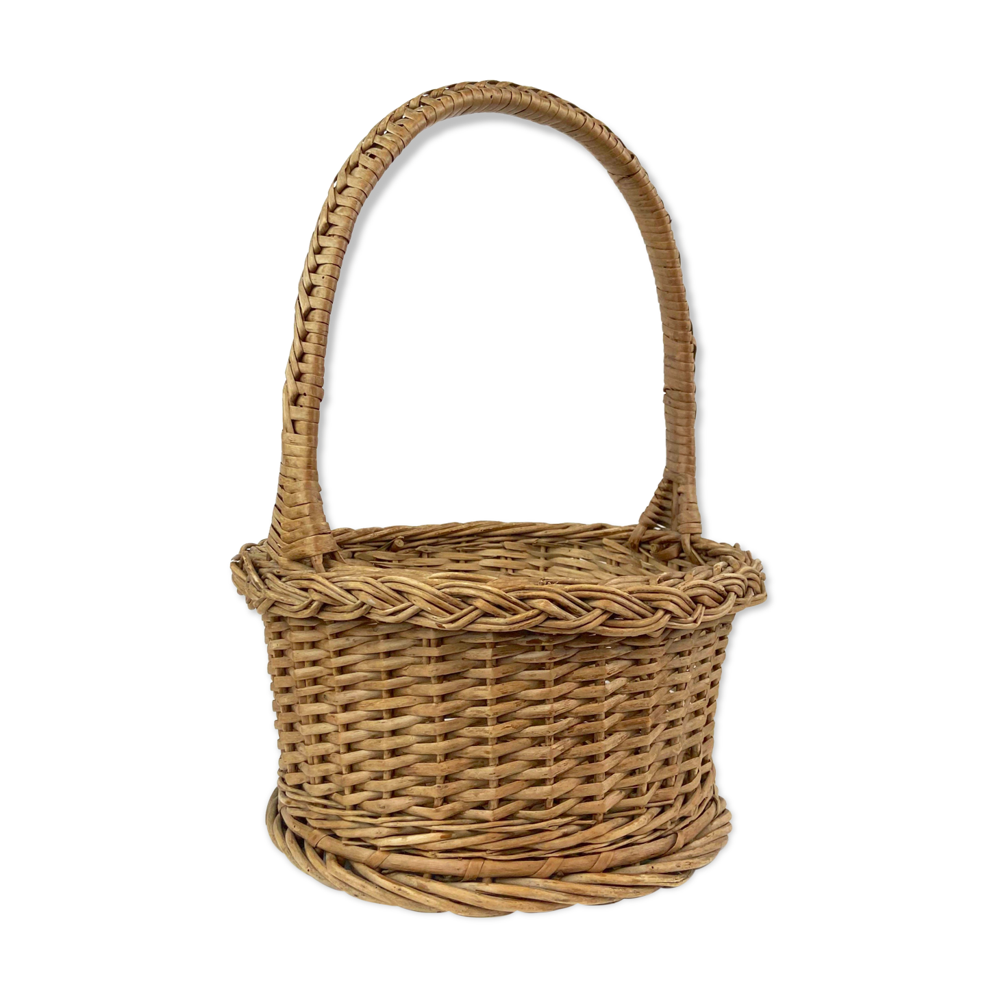 Old round braided basket - Diameter 29 cm