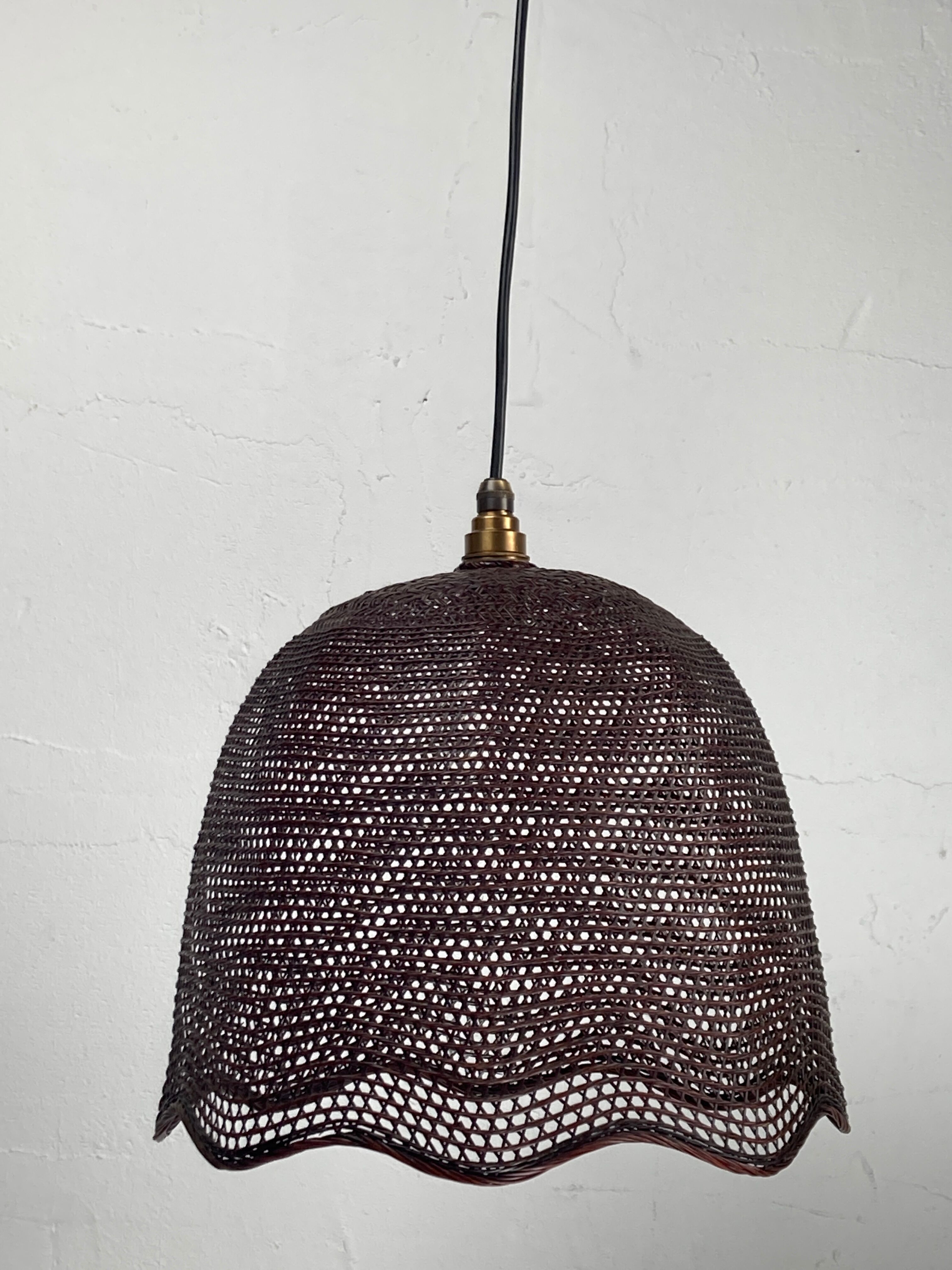 Beehive webbing rattan wicker pendant hanging lamp, 1930s