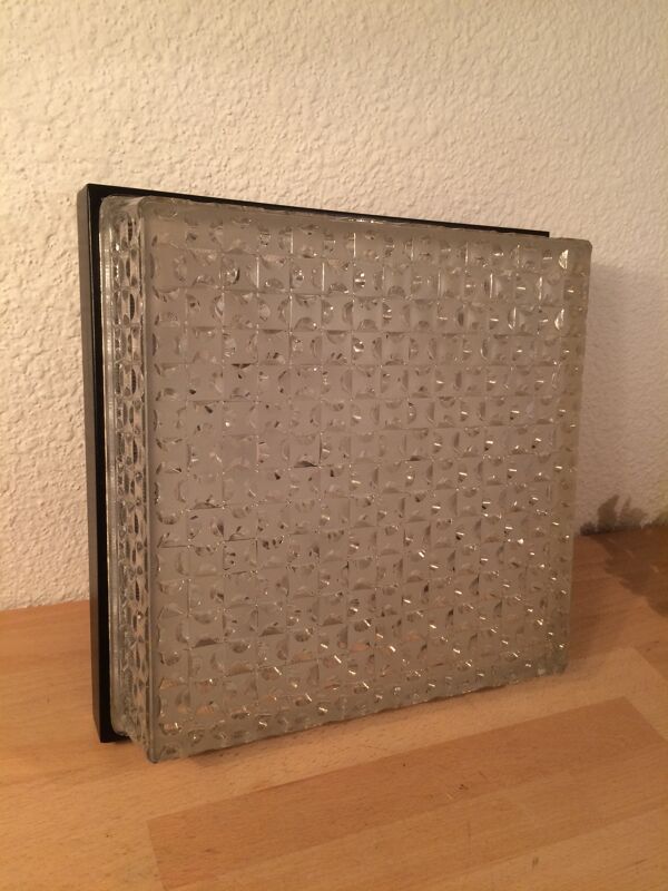 Applique Holophane carrée 31 cm verre ciselé années 50, plafonnier