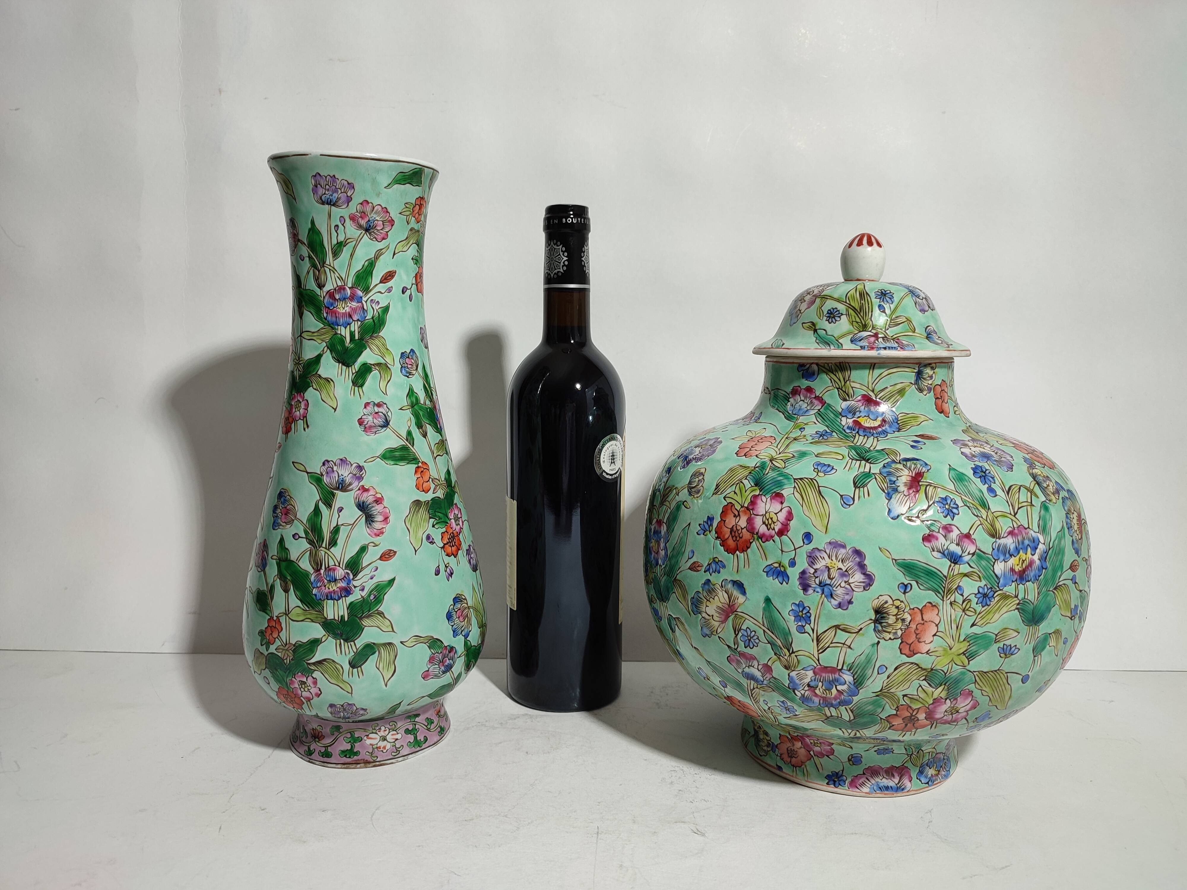 Potiche and vase chinese porcelain qing 19th family green celadon