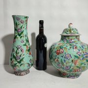 Potiche and vase chinese porcelain qing 19th family green celadon