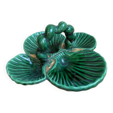 Vintage ceramic server in green with shell design, Vallauris style.
