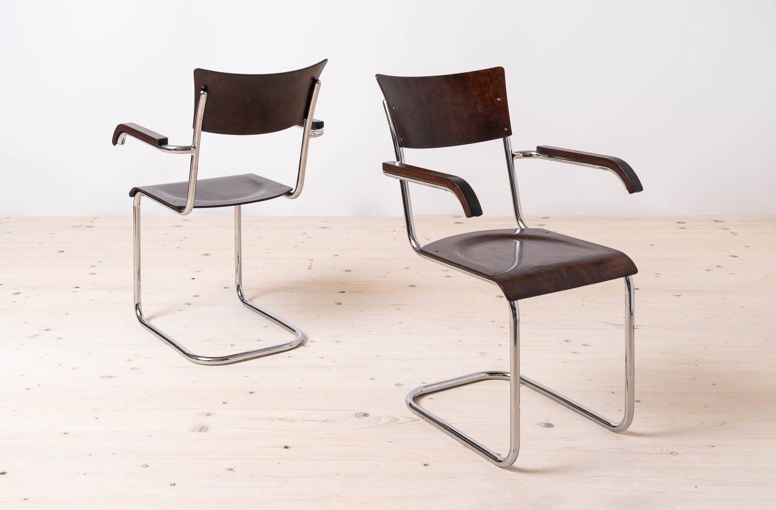 Set of 4 Bauhaus Dining Chairs, designed by Mart Stam, Tubular Steel Base