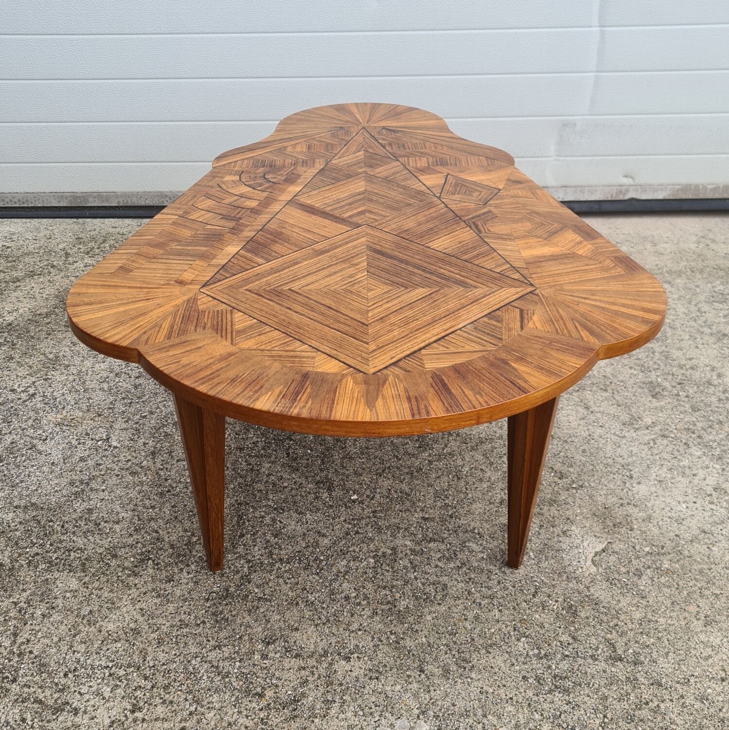Vintage art deco coffee table with geometric marquetry