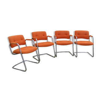 Lot de 4 fauteuils strafor orange