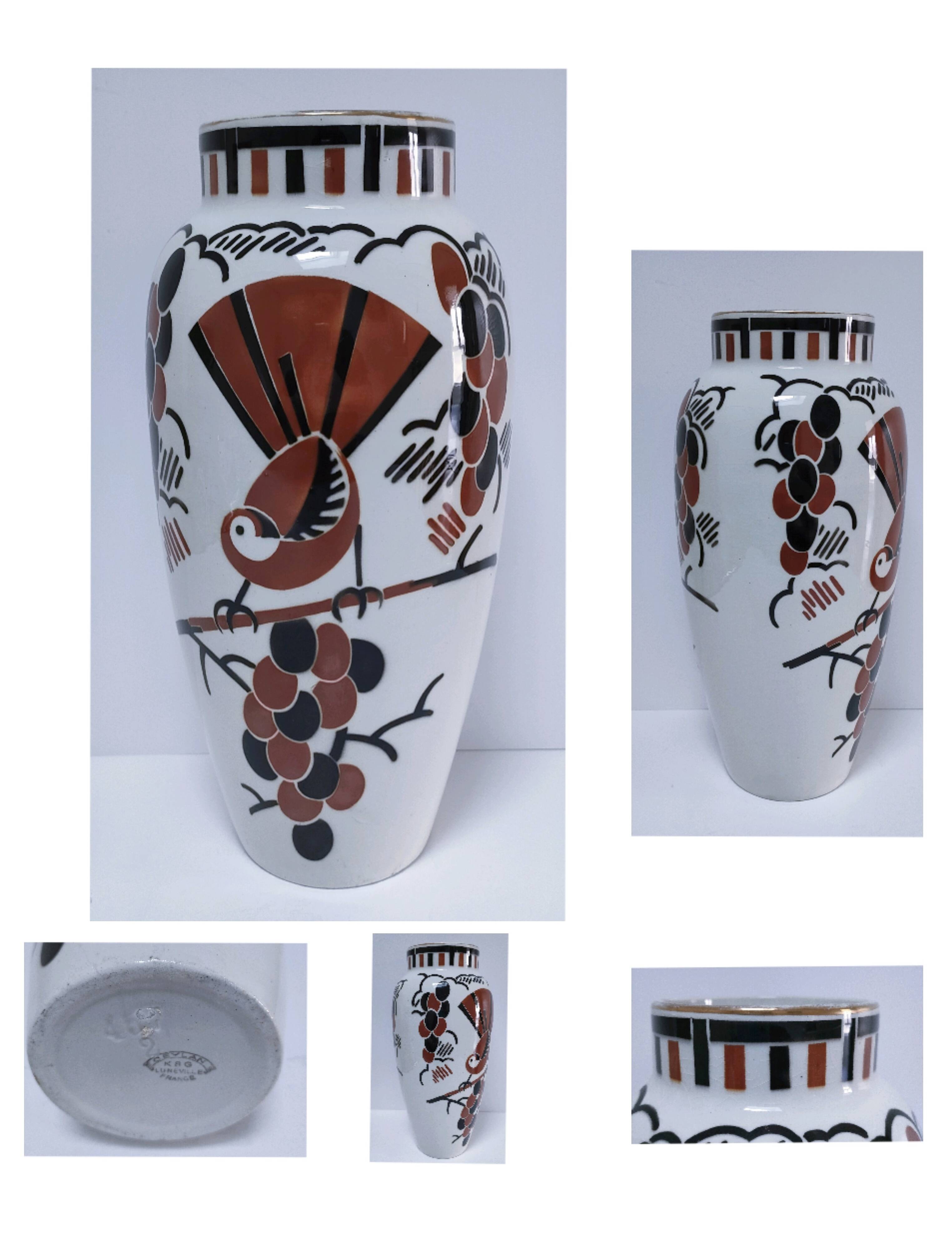 Vase Art déco Keller Guérin "Ceylan" décor oiseaux