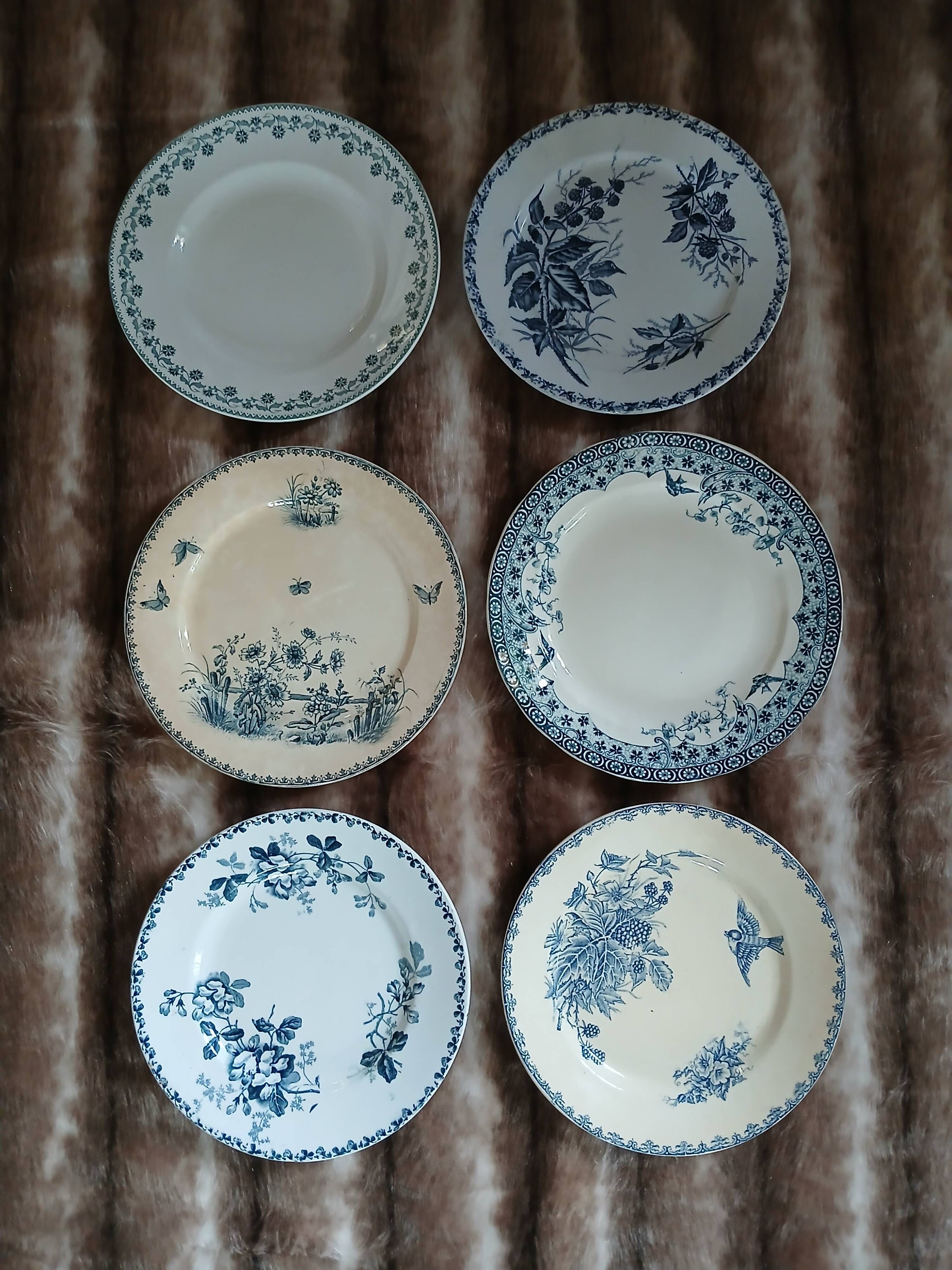 6 antique flat plates in ironstone