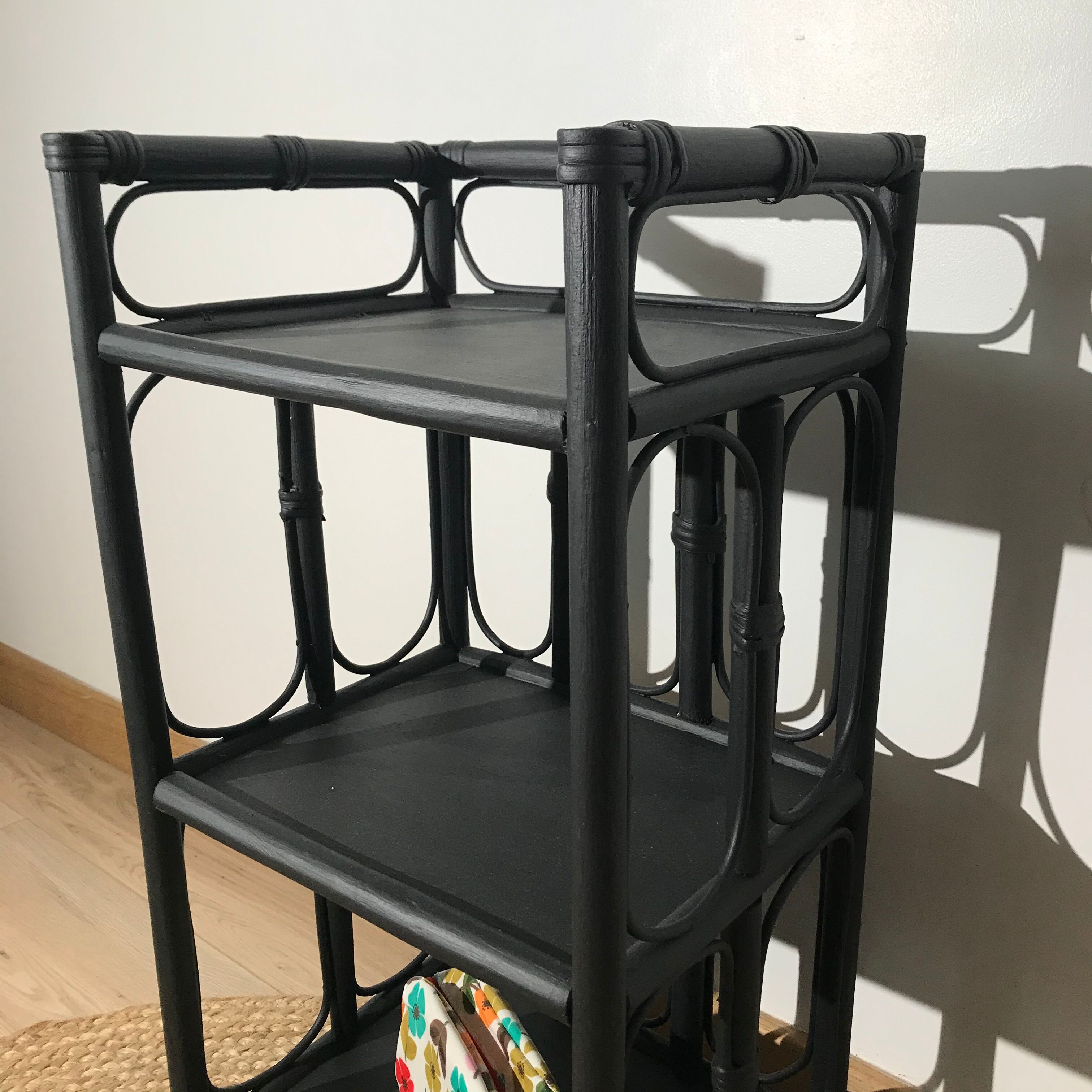 Rattan shelf, sofa end, vintage bedside table