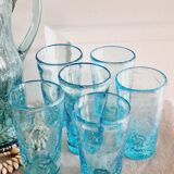 Service verre soufflé bullé bleu ciel