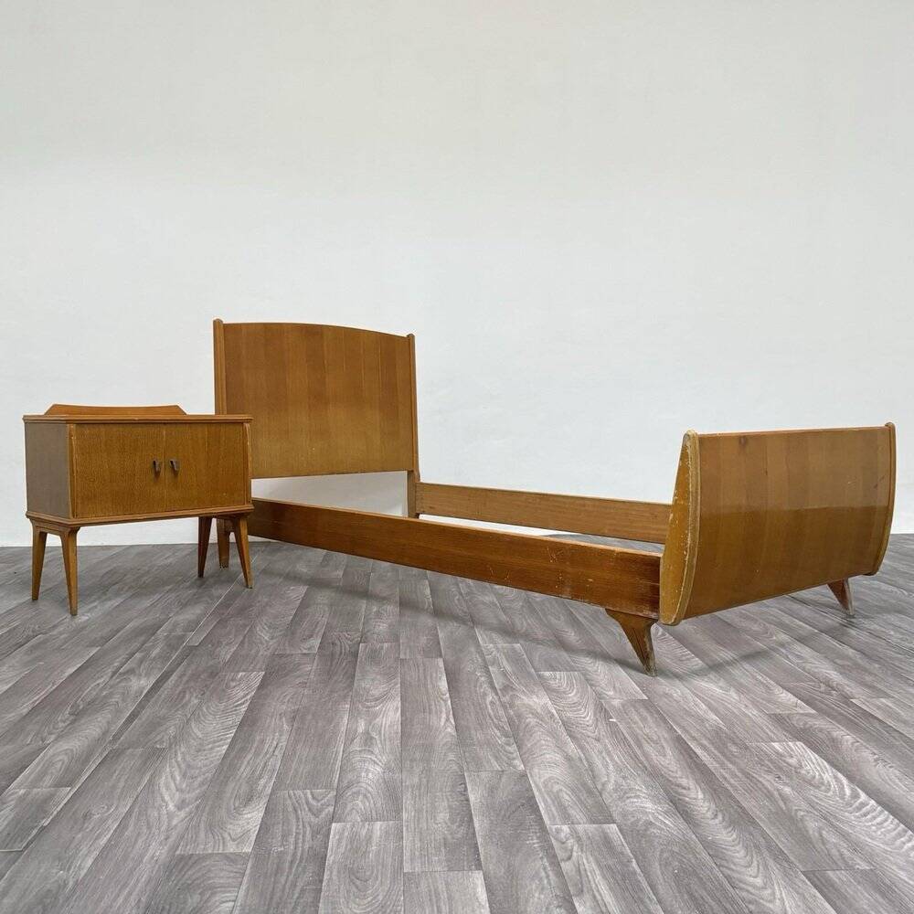 Single Bed and Nightstand attributed to Gio Ponti, 1940s, Set of 2