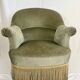fauteuils crapaud vert sauge et frange doré