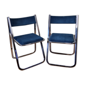 Paire de chaises pliantes Tamara vintage en tissus et acier chromé, Arrben Italia, restaurées