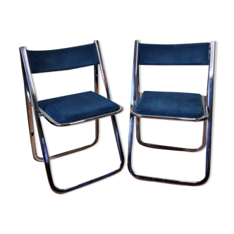 Pair of vintage Tamara folding chairs in fabrics and chrome steel, Arrben Italia, restored