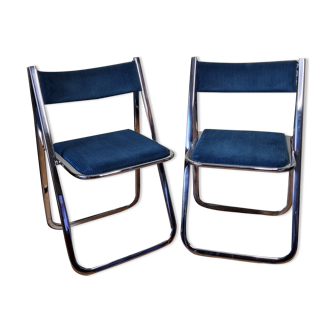 Paire de chaises pliantes Tamara vintage en tissus et acier chromé, Arrben Italia, restaurées