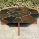 Brutalist octagonal coffee table from the 1970s in solid oak and slate.