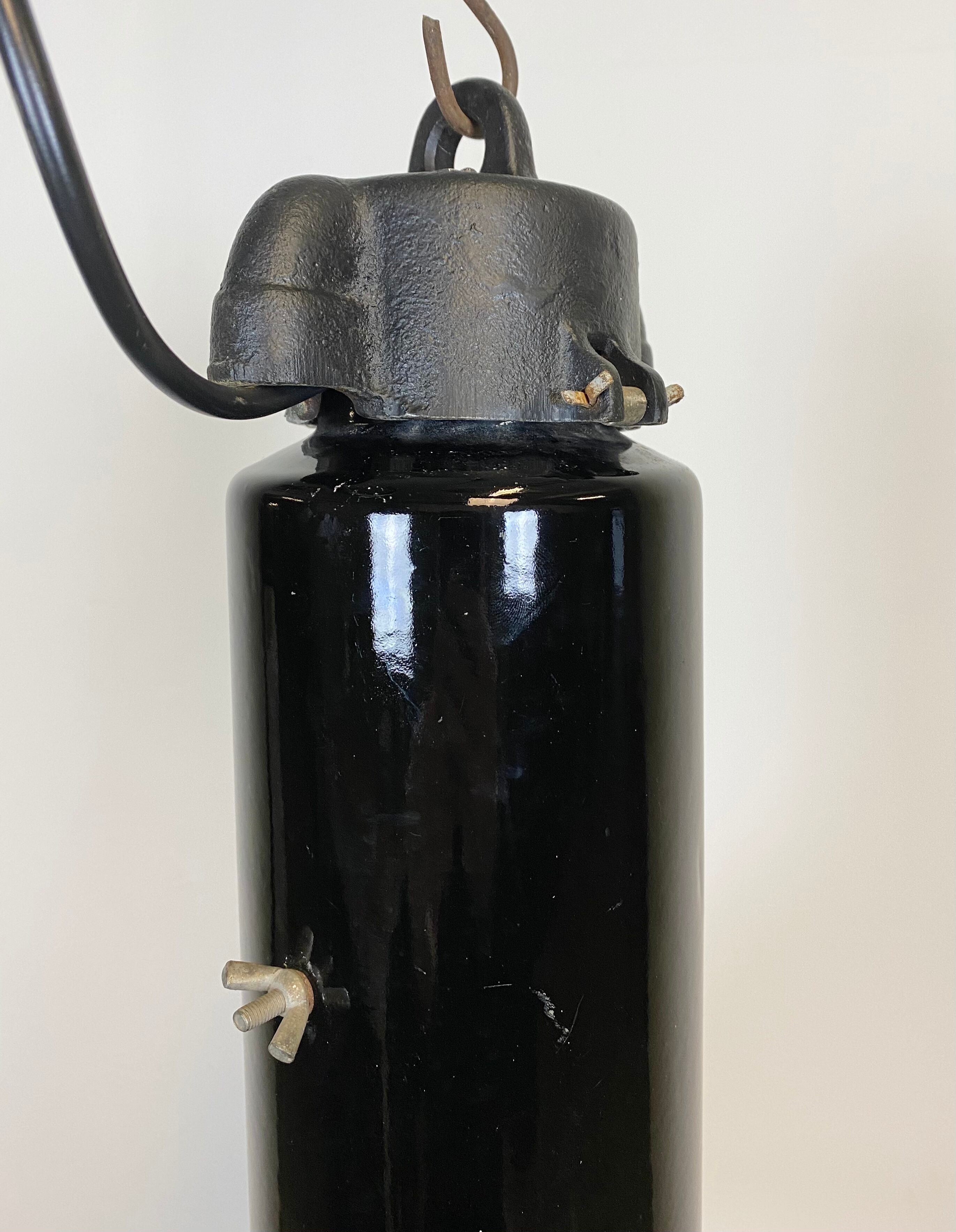 Industrial bauhaus black enamel pendant lamp, 1930s