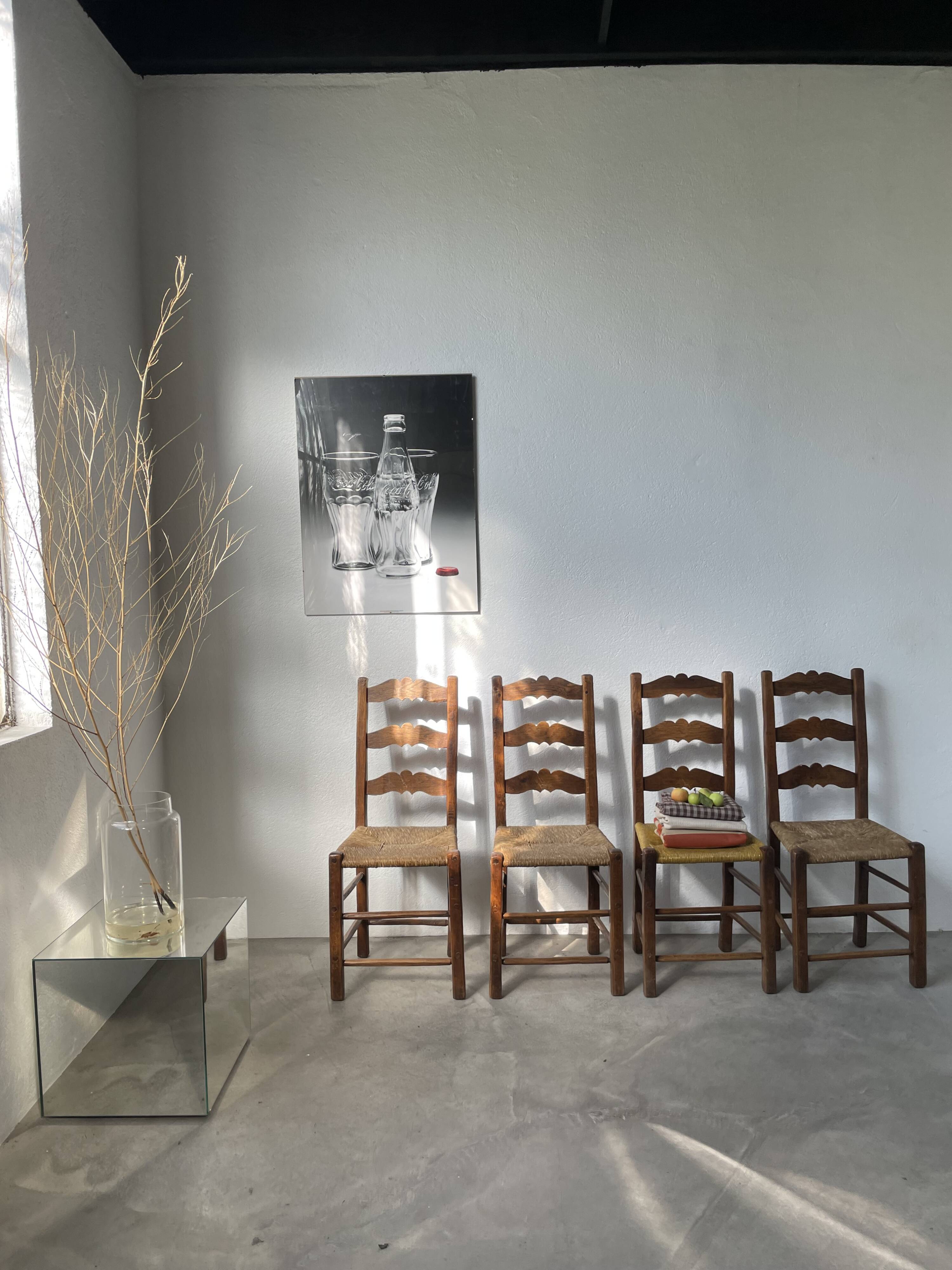 Rustic handcrafted oak chairs 1900