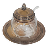 Engraved glass sugar bowl and silver-plated metal