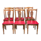 6 Art Deco dining chairs in solid wood and burgundy leather, 1950s