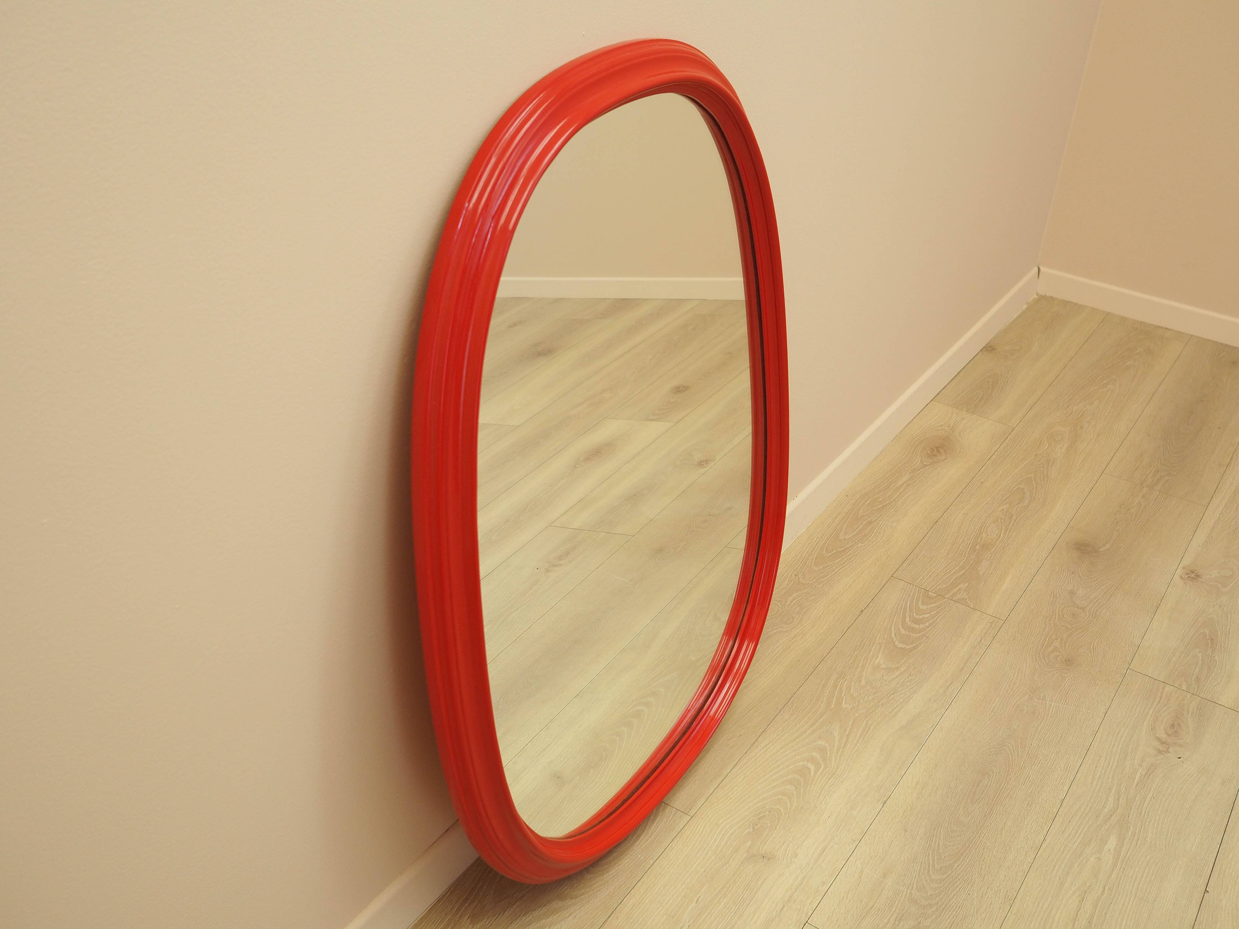 Mirror in a red frame, Danish design, 1970s, made in Denmark