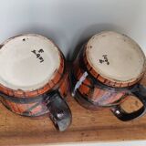Set of 2 vintage enameled ceramic slip mug mugs signed Safi