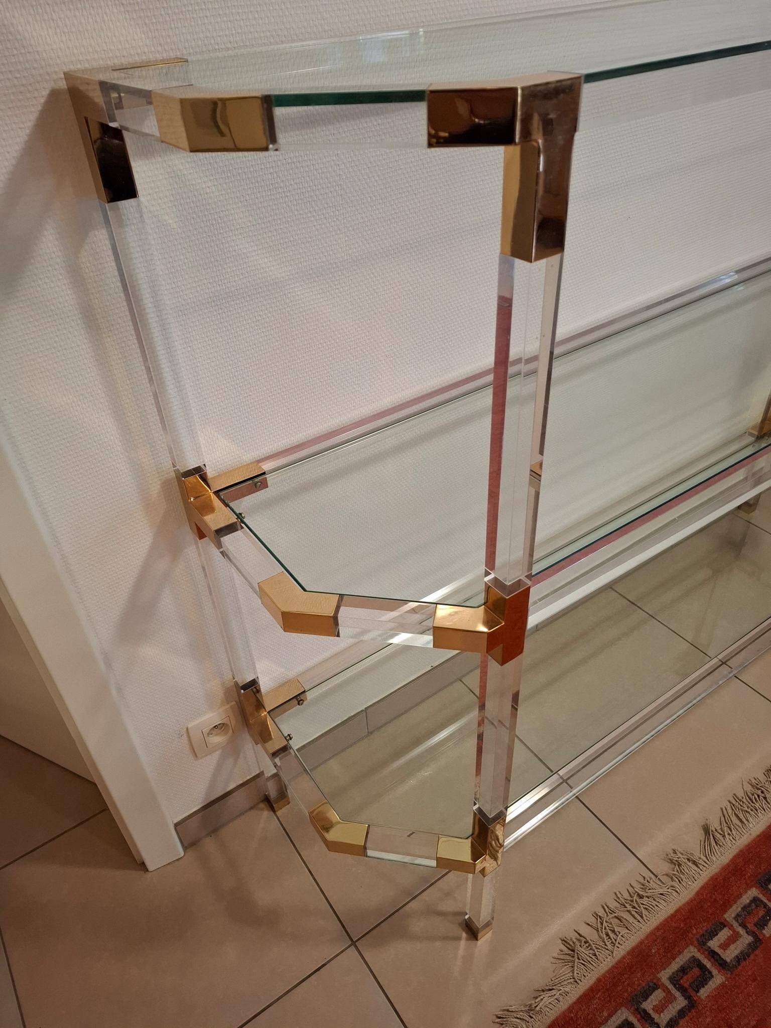 Hollywood Regency Bookshelf - Lucite & Brass - 1980s