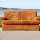 Canapé orange cuir suédé et acier. Circa 1970