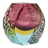 Vase en verre d'art Murano texturé facetté Mandruzzato Sommerso, Italie, années 1970