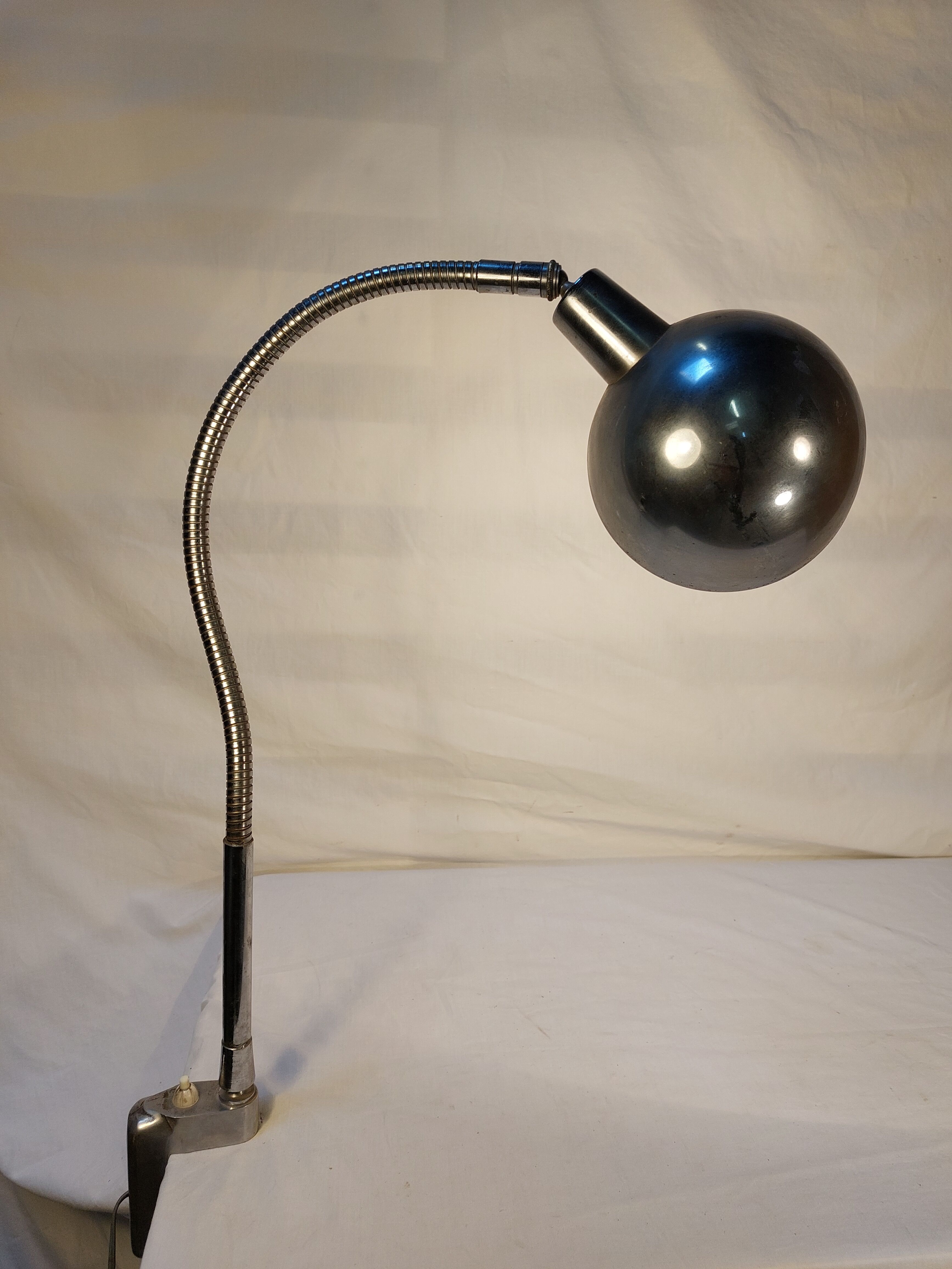 Old workshop lamp with ball reflector vice, 50s