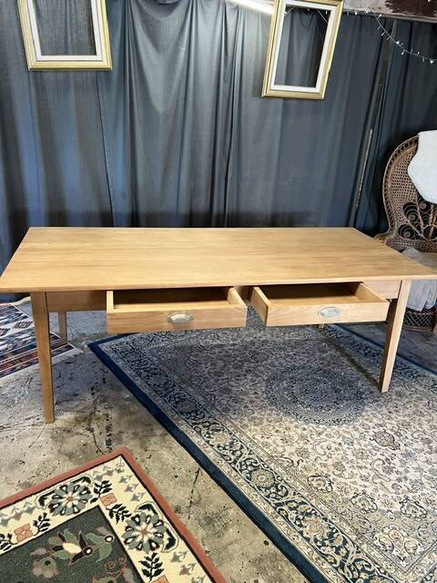 Large vintage table in restored solid elm.
