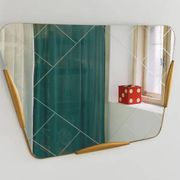 Large Trapezoidal Golden Wall Mirror With Engraved Diamond Pattern, Austria, 1950s
